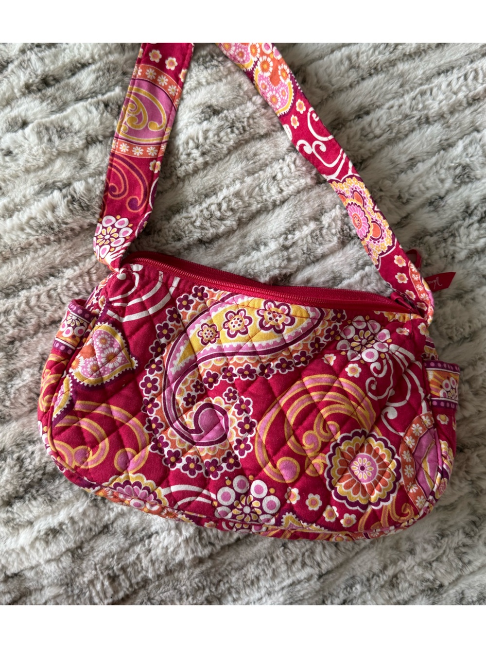 Vera Bradley Raspberry Fizz Shoulder Bag + Kiss-lock Wallet + Zip Pouch Keychain - Picture 2 of 9